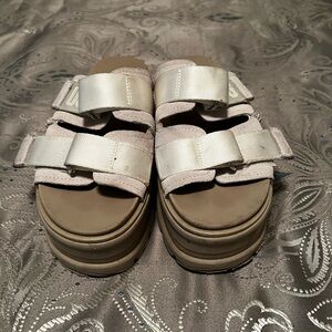 UGG Tan and White Platform Sandals with Wide Straps